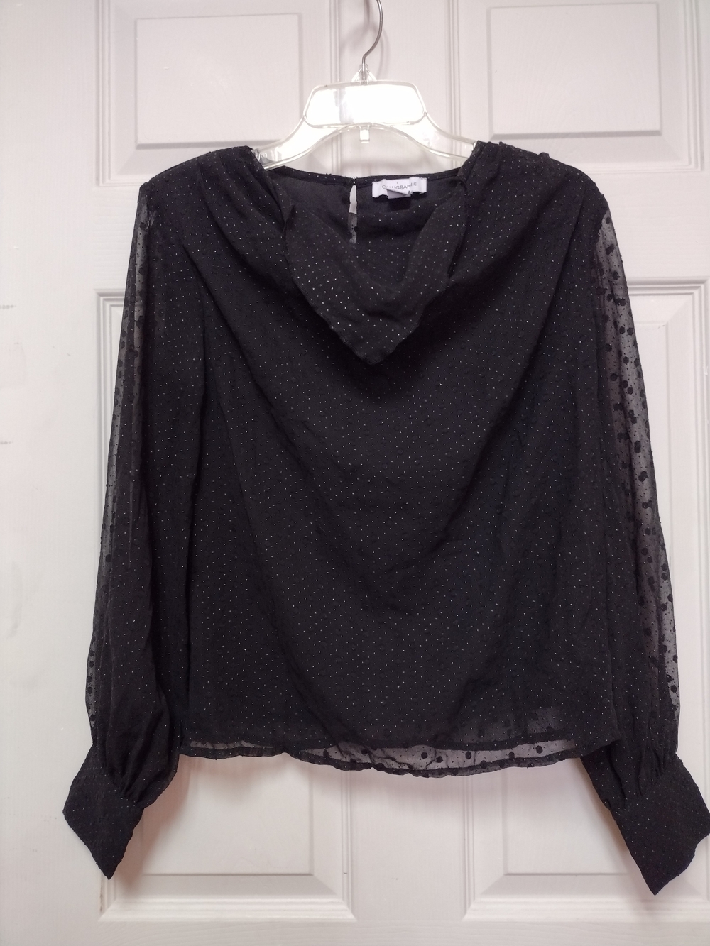 Calligraphe Polka Dot Long Sleeve Blouse in Black Size Small Like New